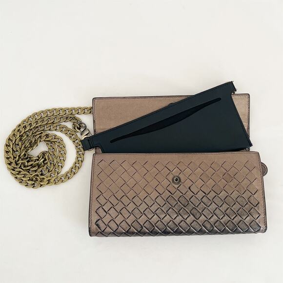 BOTTEGA VENETA Intrecciato Long Wallet Metallic Bronze Leather Womens - Picture 7 of 13
